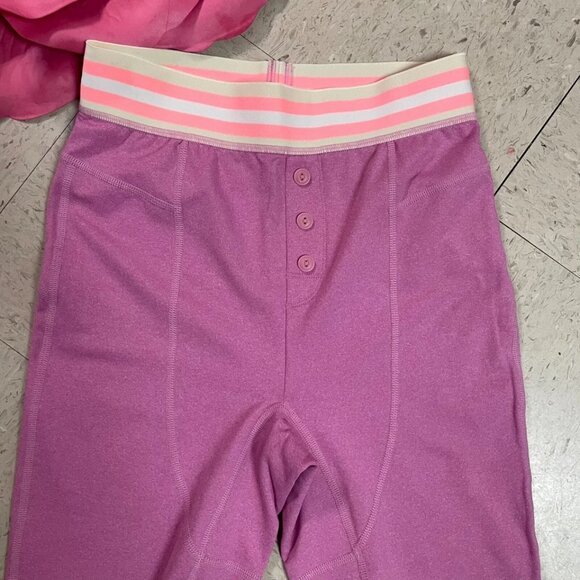FP MOVEMENT by FREE PEOPLE Sz Small Pink Striped Elastic Waist Stretch Leggings - Picture 2 of 7
